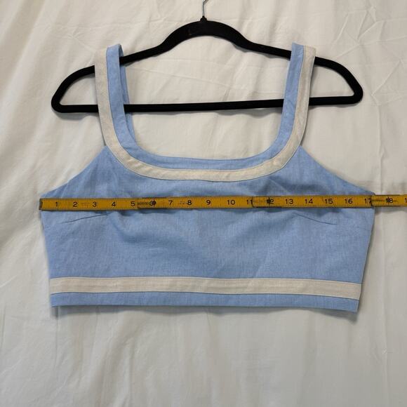 Avec Les Filles Linen‎ Blend Crop Top Blue Tank Sleeveless Size M Spring Summer - Picture 11 of 12